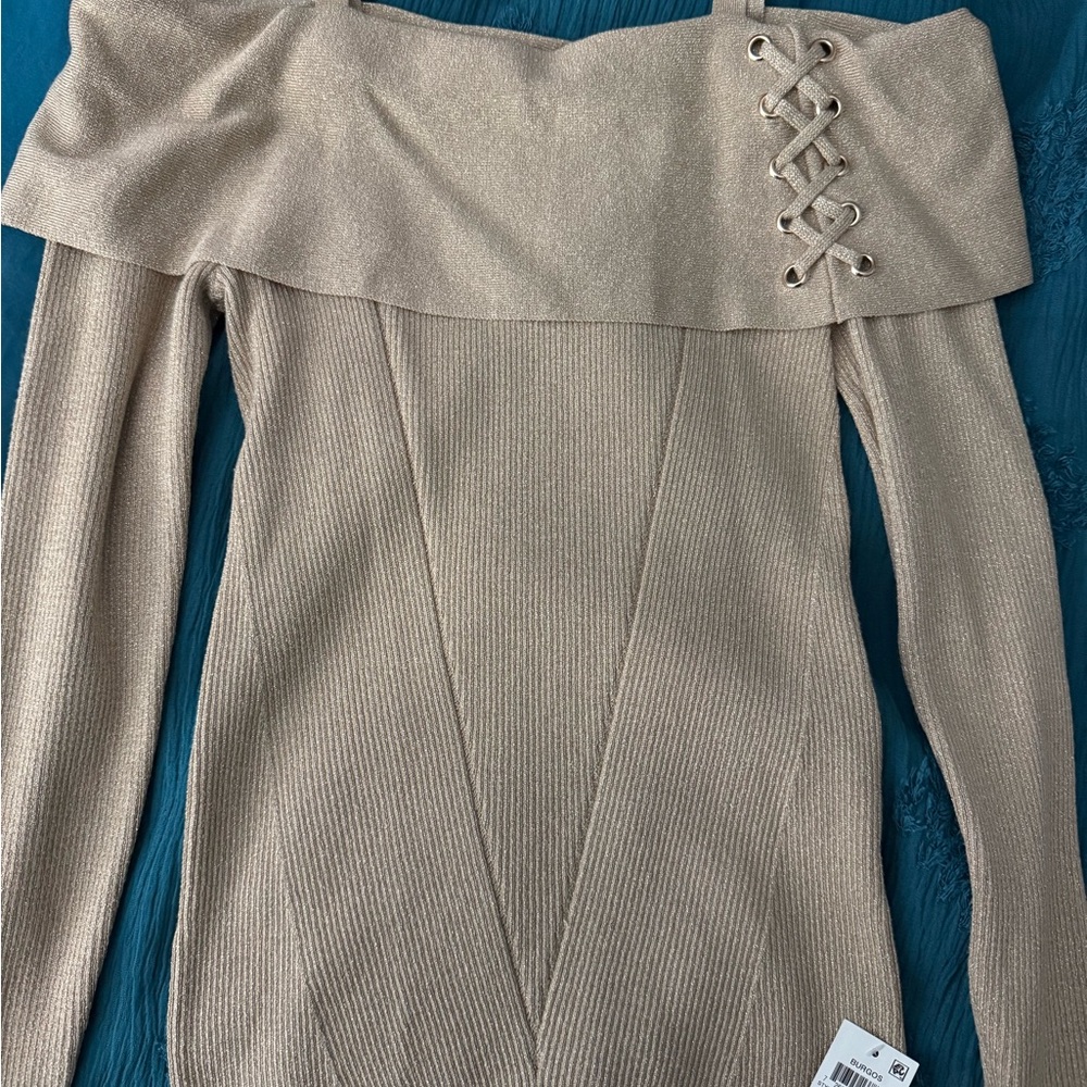 Elegant Gold Off-Shoulder Sweater
